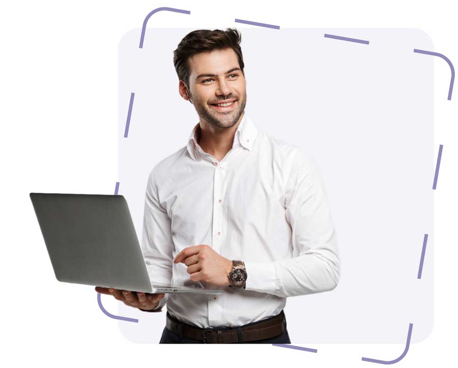 Man Holding Laptop - CYGNUSA